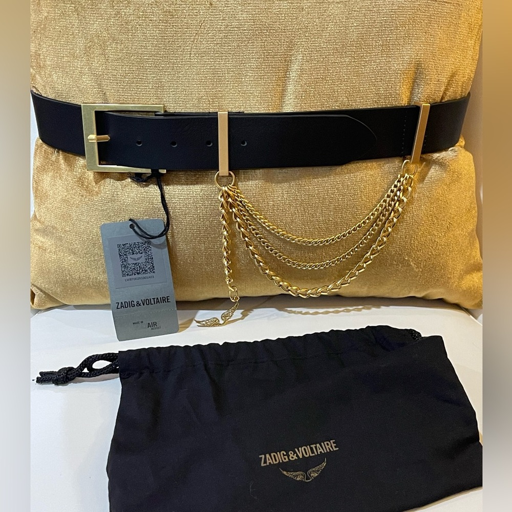 NWT - Zadig & Voltaire Black Rock and Gold Chain Belt (Women’s Size 3)